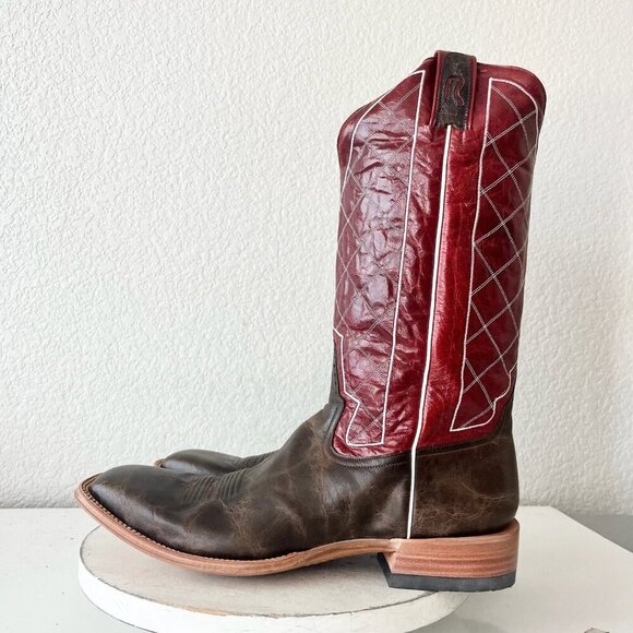NEW Rod Patrick Mens Cowboy Boots 14.5B Brown Mocha Bison Leather Square Toe - Picture 4 of 12